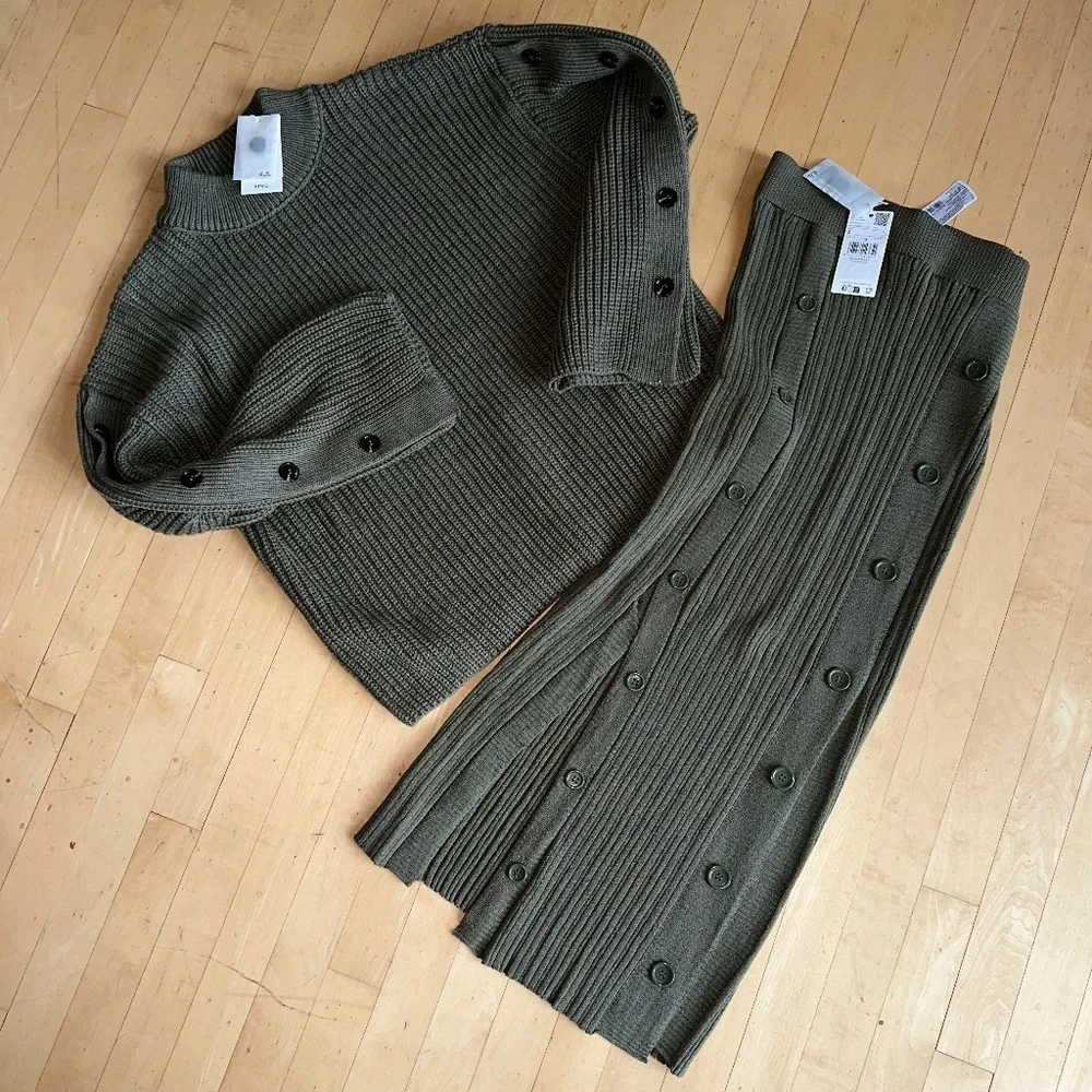 NEW MNG by MANGO olive button detail skirt, L, P 1405 - Picture 5 of 8
